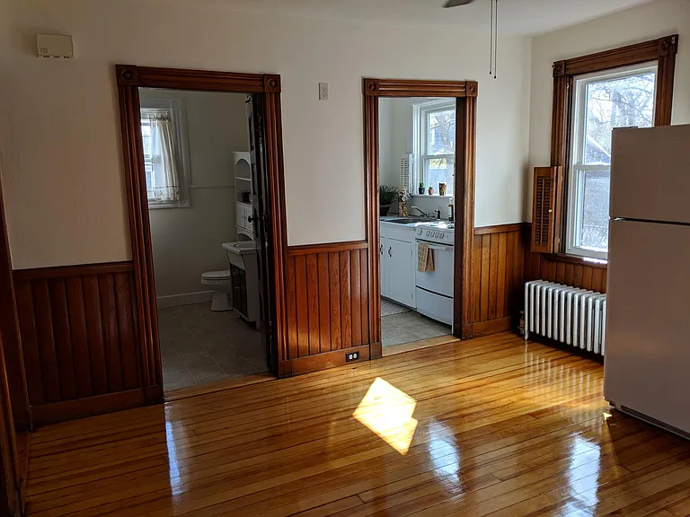Dining room and entrance to bathroom and kitchen