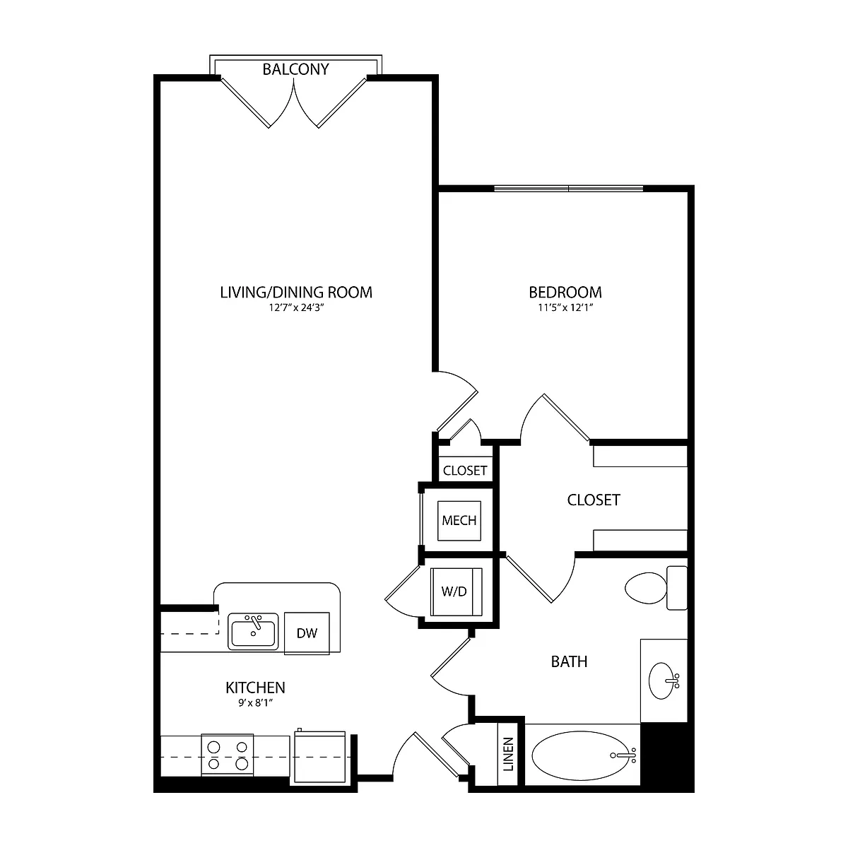 Floor plan 1 Bedroom, 1 Bath 761 SF A3.5