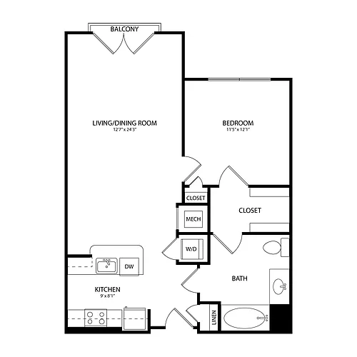 Floor plan 1 Bedroom, 1 Bath 761 SF A3.5