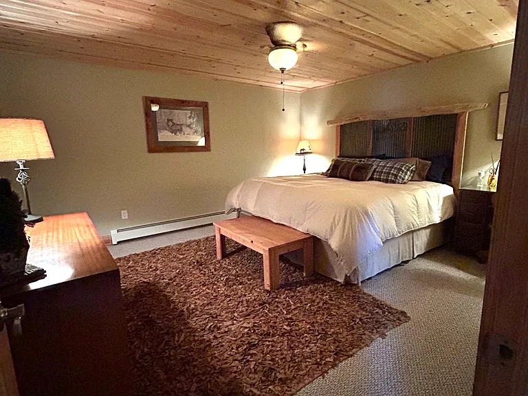 Master bedroom with King bed and leather rug