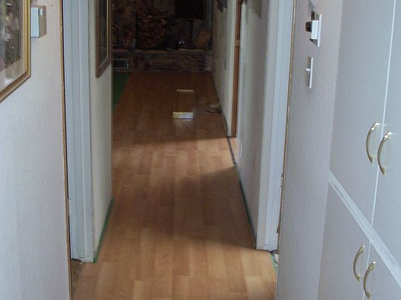 New wood floor in hall and living room