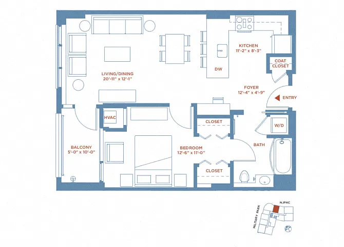 Floor plan 1 Bed/1 Bath