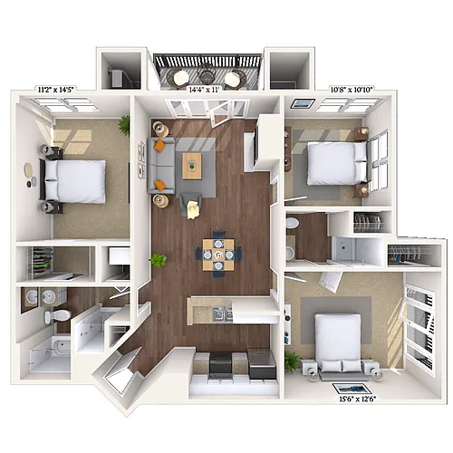 Floor plan Traditional 3x2 1244 SF