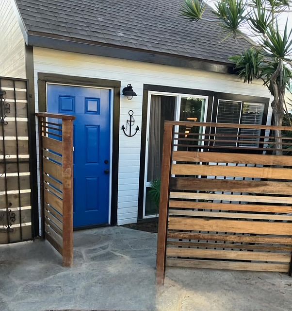 Front door, private fenced patio area