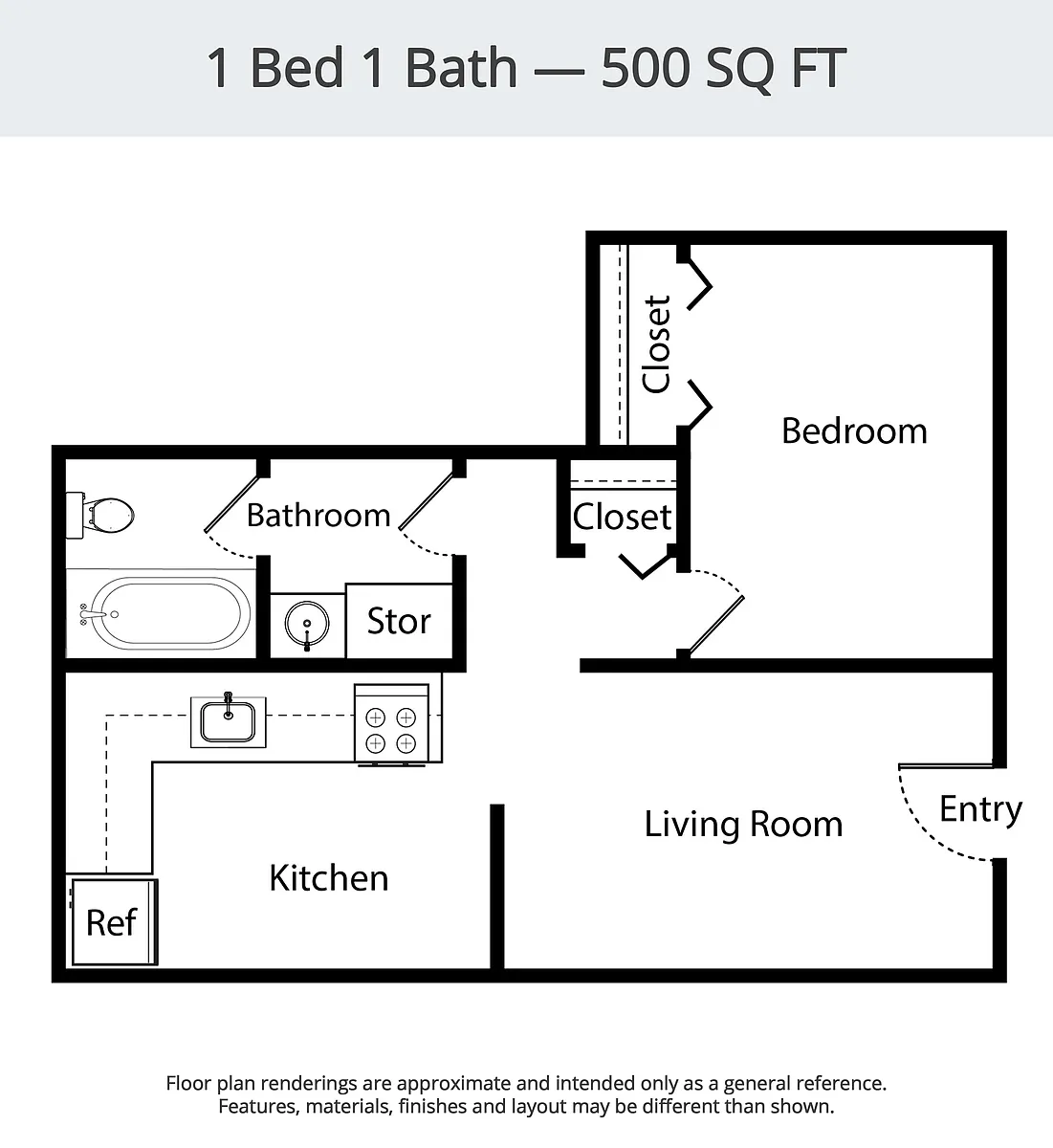 Floor plan 1 Bed 1 Bath 1019