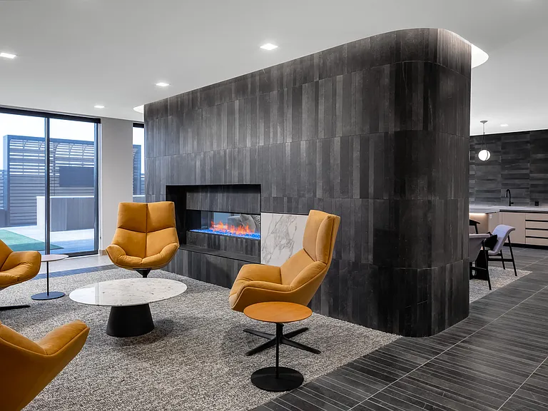 3rd Floor Lounge with kitchen and fireplace