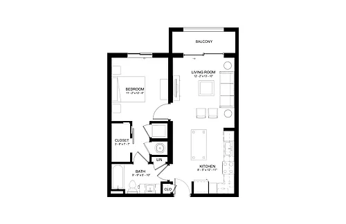 Floor plan 1 Bed/1 Bath-A3