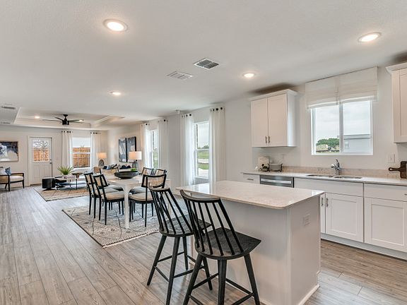 View of main living areas from kitchen