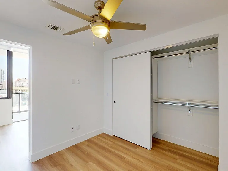 Spacious apartment Bedroom with Large Closet and wood-style flooring