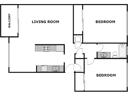 Floor plan 2 Bed / 1 Bath: Type A