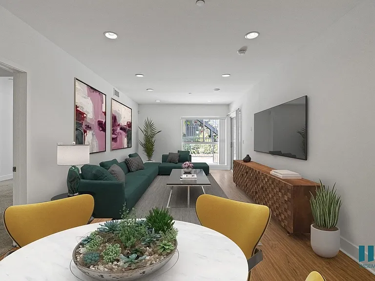 Dining And Living Room with Recessed Lighting, Vinyl Flooring, and Large-Size Windows