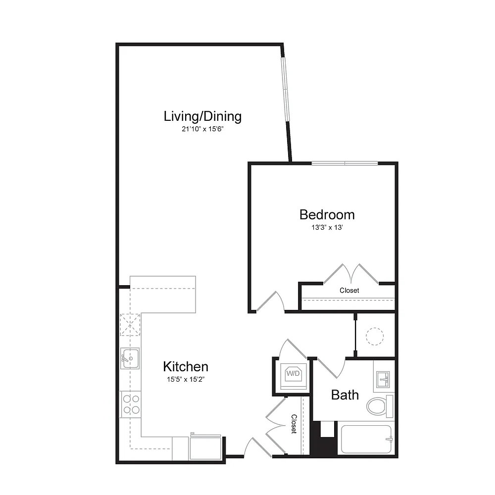 Floor plan One Bedroom/One Bath (1G-A)