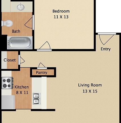 1x1E Floor Plan