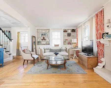 Open living room with fireplace