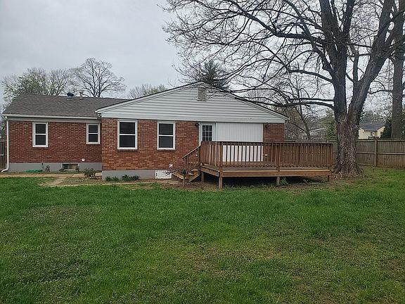 Fenced backyard with deck.