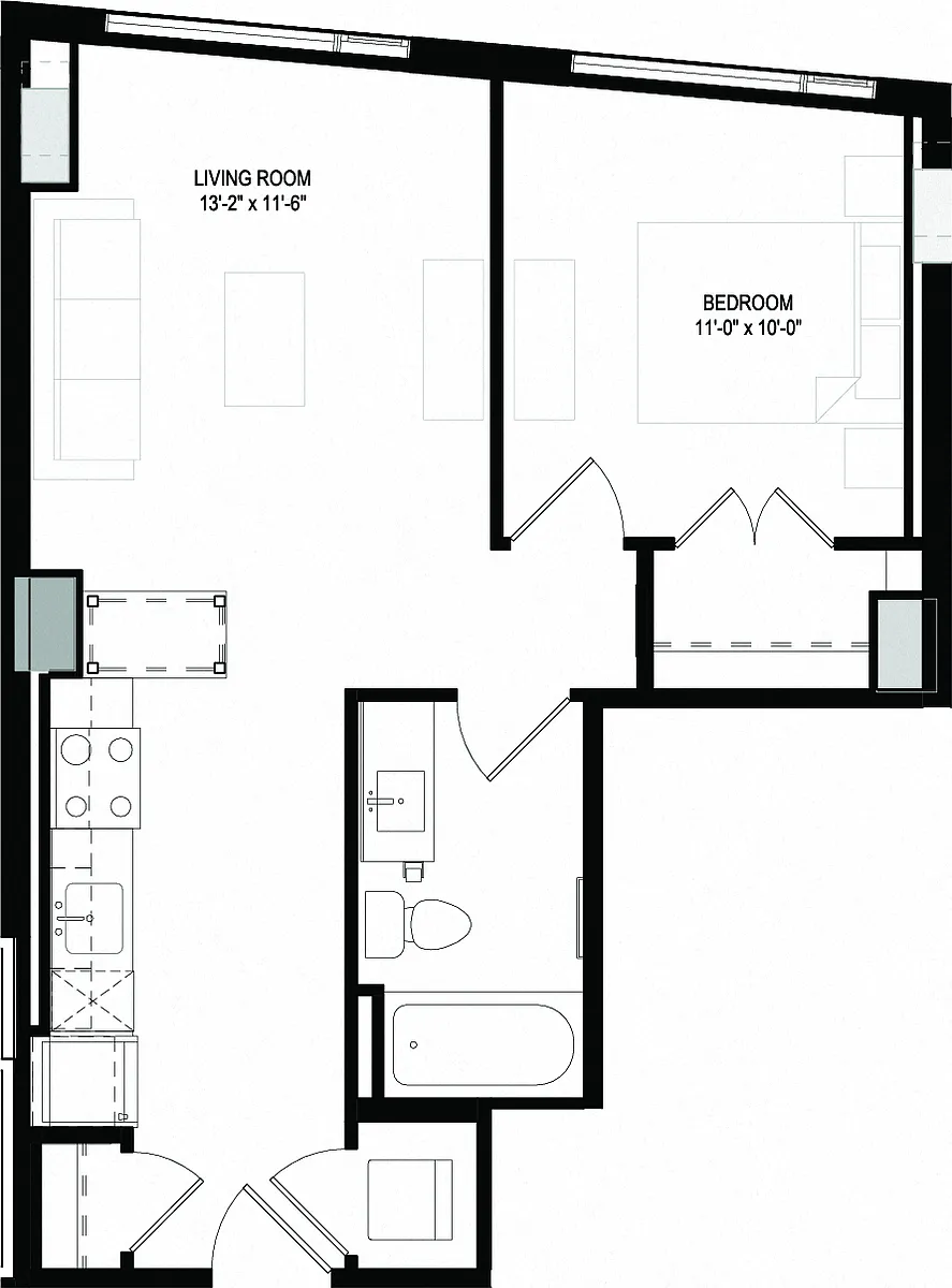 Floor plan One Bedroom/One Bathroom (A08)