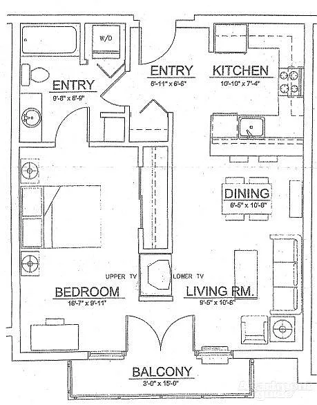 Floor plan 1 Bed 1 Bath E