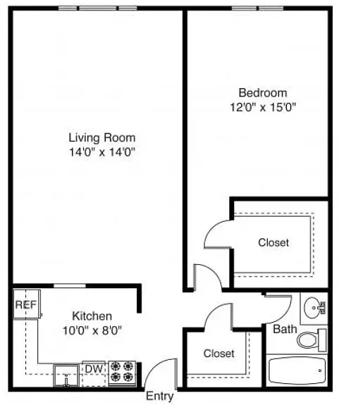 Floor plan 1 Bed 1 Bath