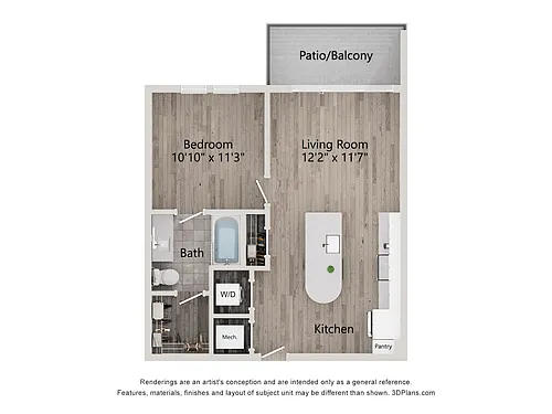 Floor plan 1 Bed/1 Bath-A1C
