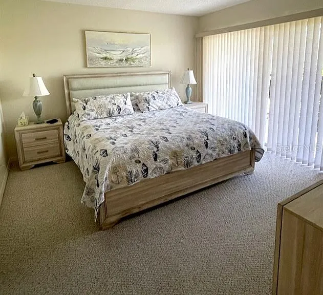 Primary Bedroom with King Bed (Shown with Carpet - New flooring installed 2024)