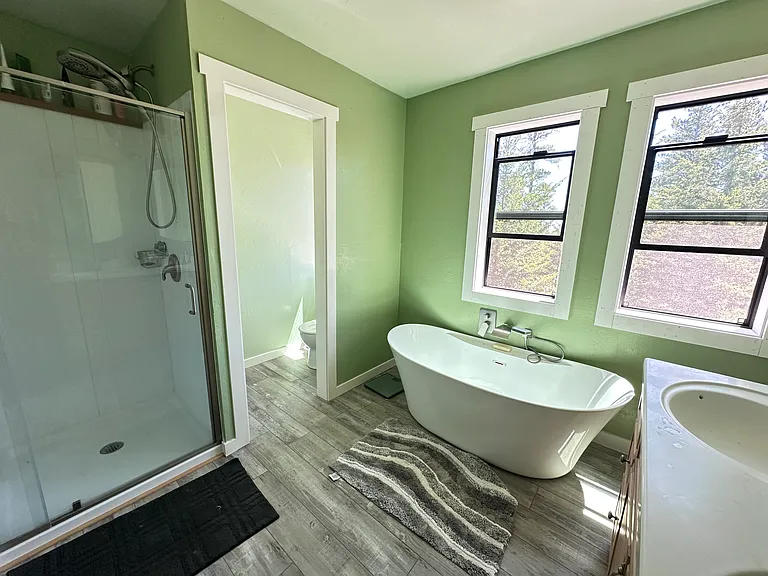 Primary bath, dual sinks, shower and bathtub