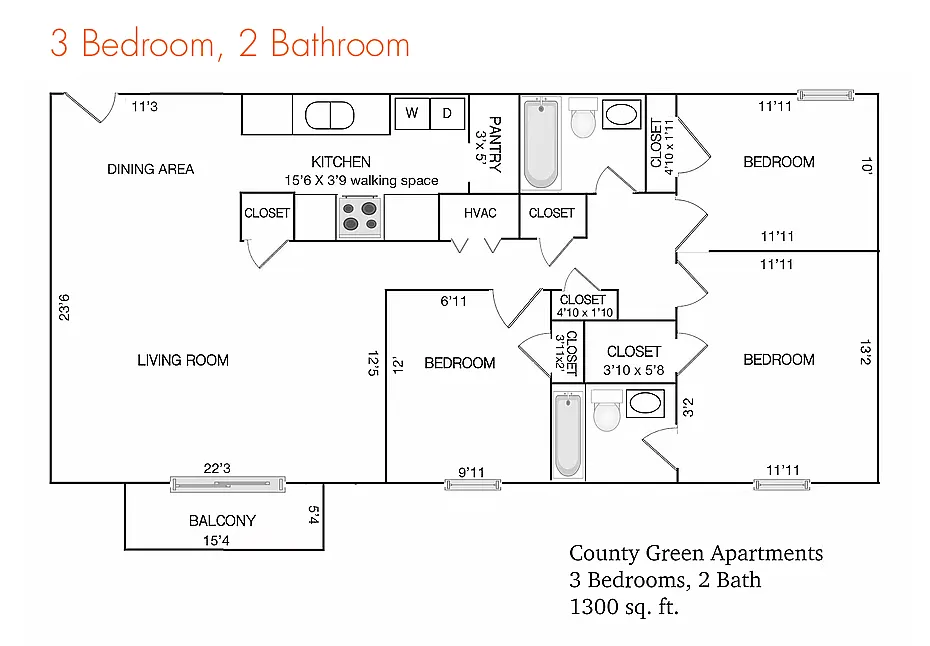 Floor plan 3 Bedroom 2 Bath