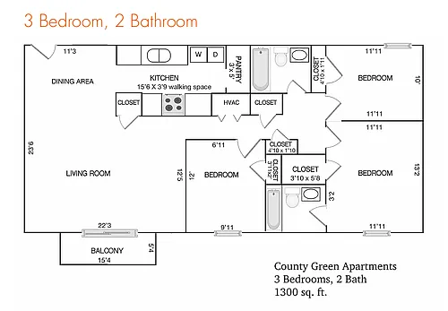 Floor plan 3 Bedroom 2 Bath