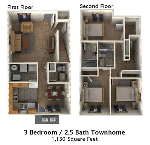 Floor plan Three Bedroom Townhome