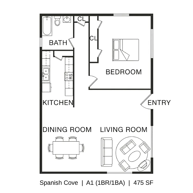 Floor plan 1 Bedroom, 1 Bath