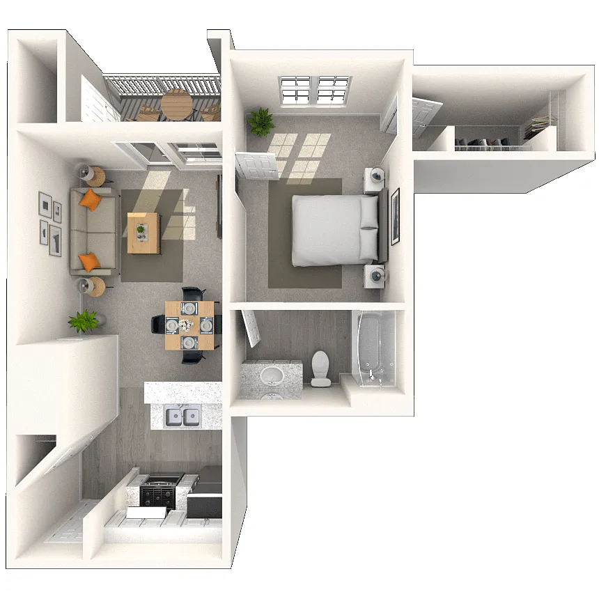Floor plan Traditional 1x1 563-612 SF