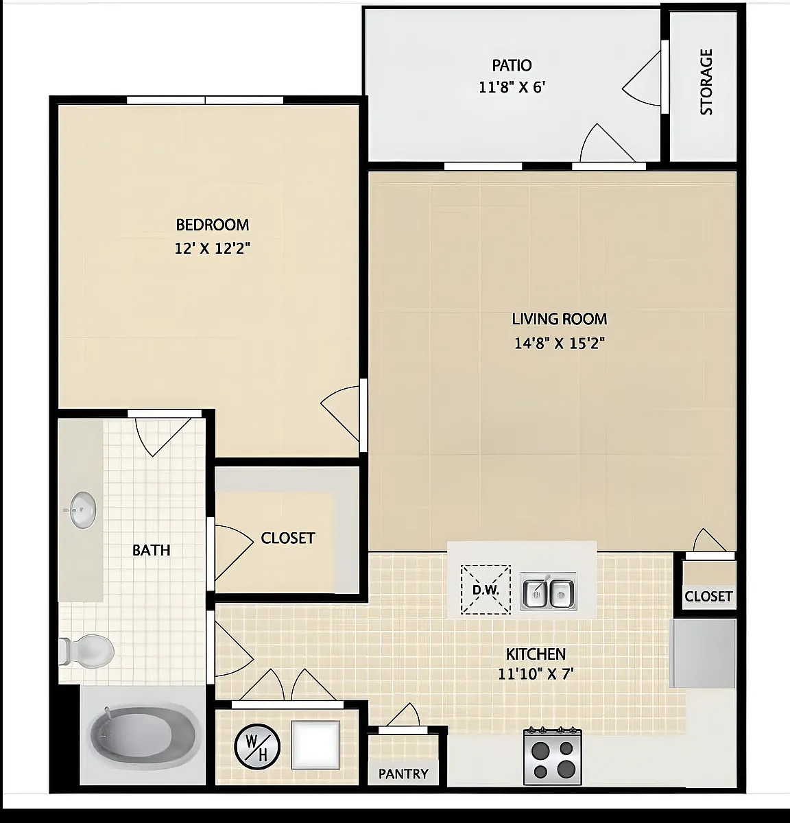 Floor plan 1 Bedroom 1 Bath A2