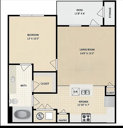 Floor plan 1 Bedroom 1 Bath A2