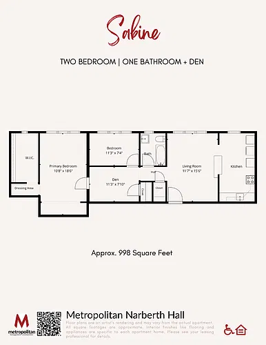 Floor plan Sabine 2 Bedroom Den