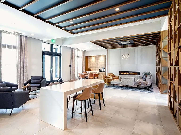 Lobby with fireplace