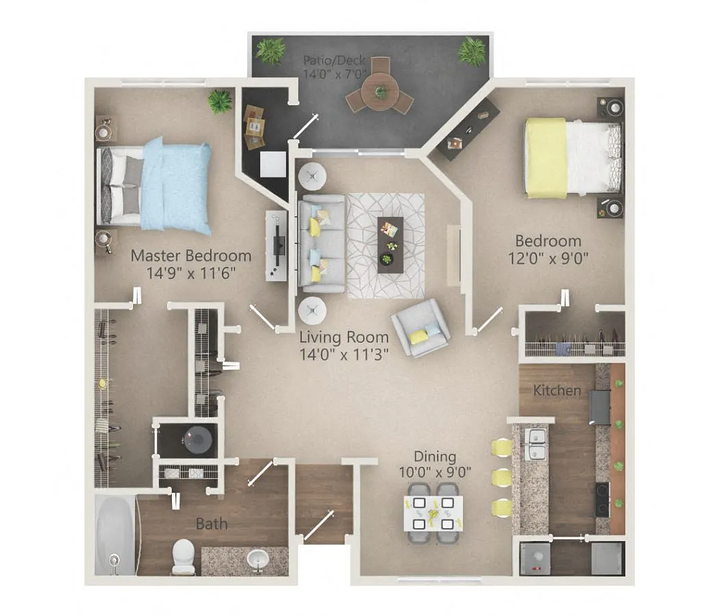 Floor plan Reserve - 2 Bed 1 Bath - Renovated