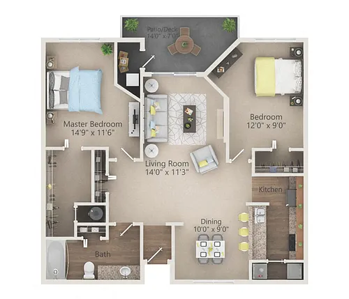 Floor plan Reserve - 2 Bed 1 Bath - Renovated