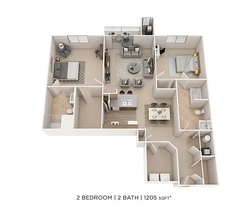 Floor plan Two Bedroom 2 Bath- 1,205 sqft
