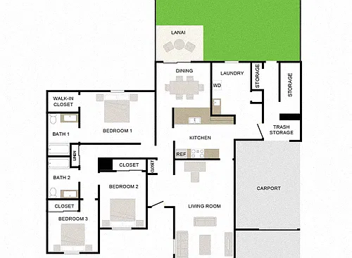 Floor plan Kaimana 3/2 1475sf