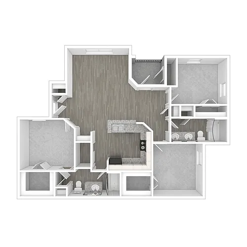 Floor plan Income-Restricted Three Bedroom, 2 Bath (50%)