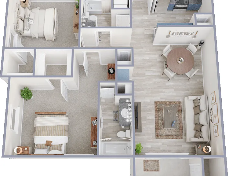 2 Bed 2 Bath Floorplan Diagram