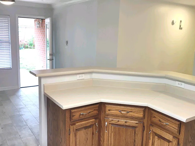Looking out kitchen to breakfast nook