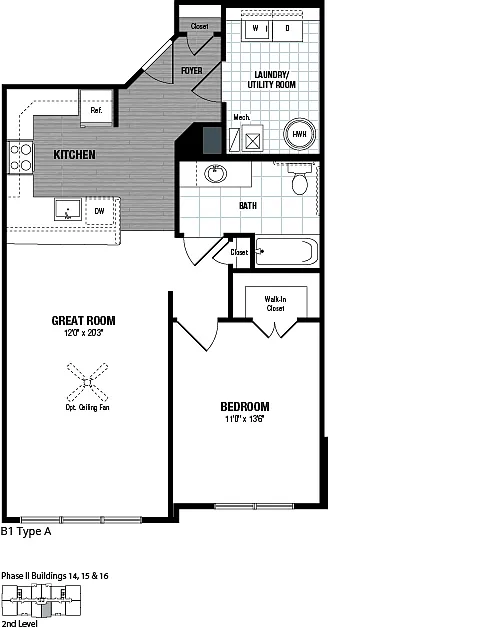 Floor plan 1 Bed 1 Bath-B1