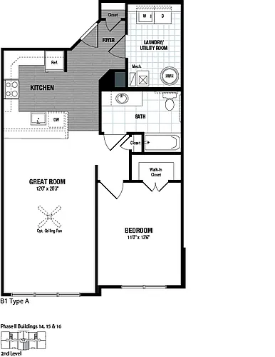 Floor plan 1 Bed 1 Bath-B1