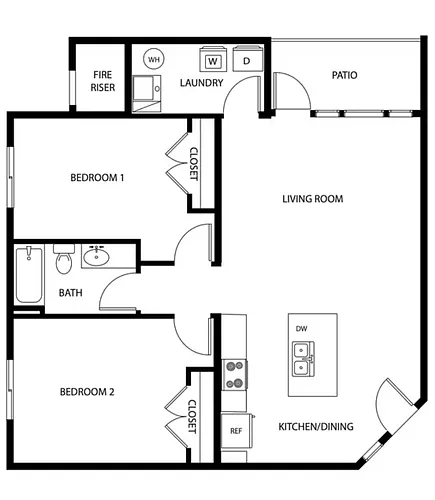 Floor plan 2 Bed 1 Bath