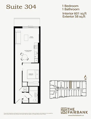 Floor plan 1 Bed Unit - Balcony