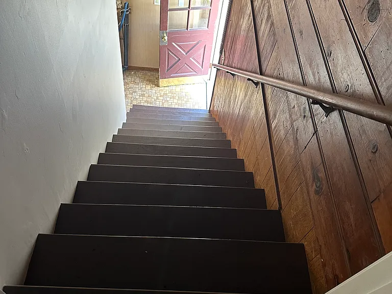 Looking down entry staircase