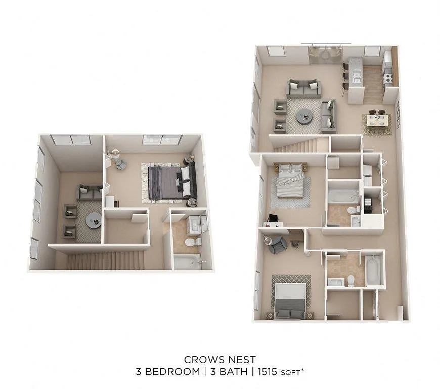 Floor plan 3 Bedroom Two-Story Apartment