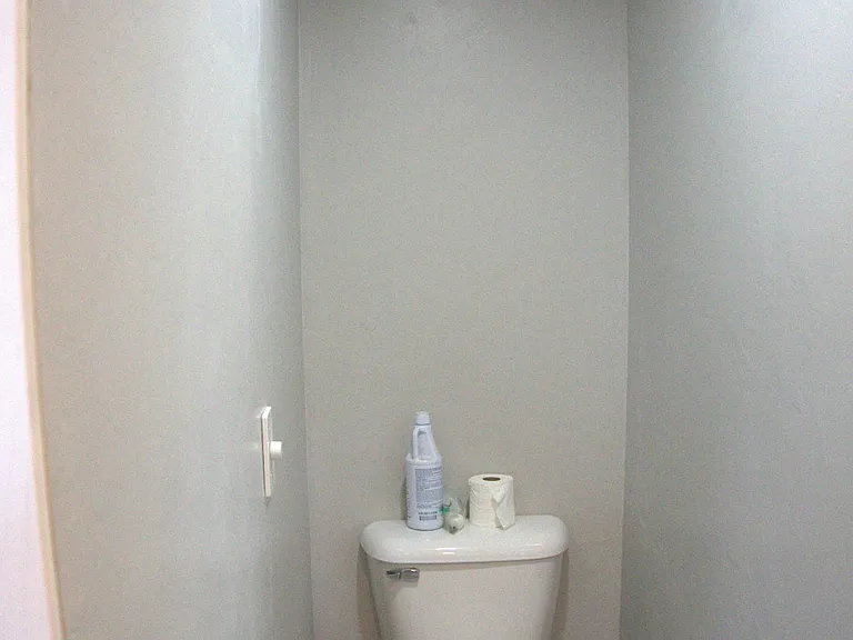 Toilet behind pocket door in master bathroom