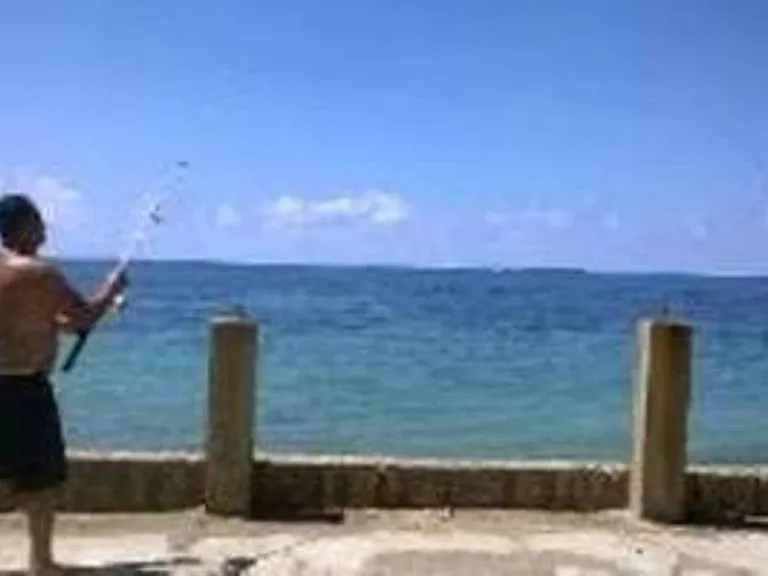 Fishing off of the seaside yard