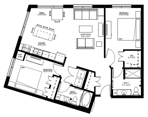 Floor plan Two Bedroom - U (80%)